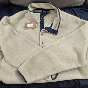 Patagonia Synchilla Fleece Jacket Mens M Beige/Oatmeal Pullover Outdoors Snap-T​